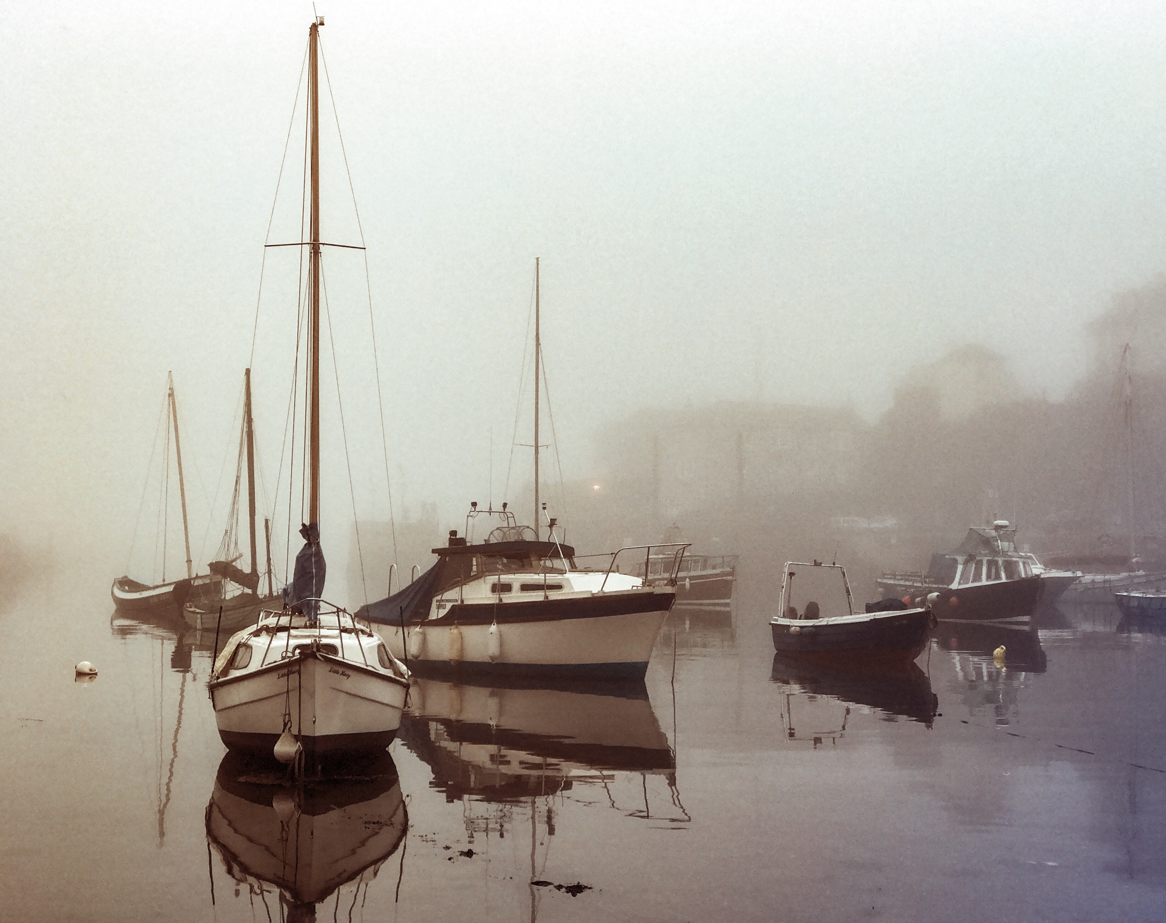A foggy Brixham harbour